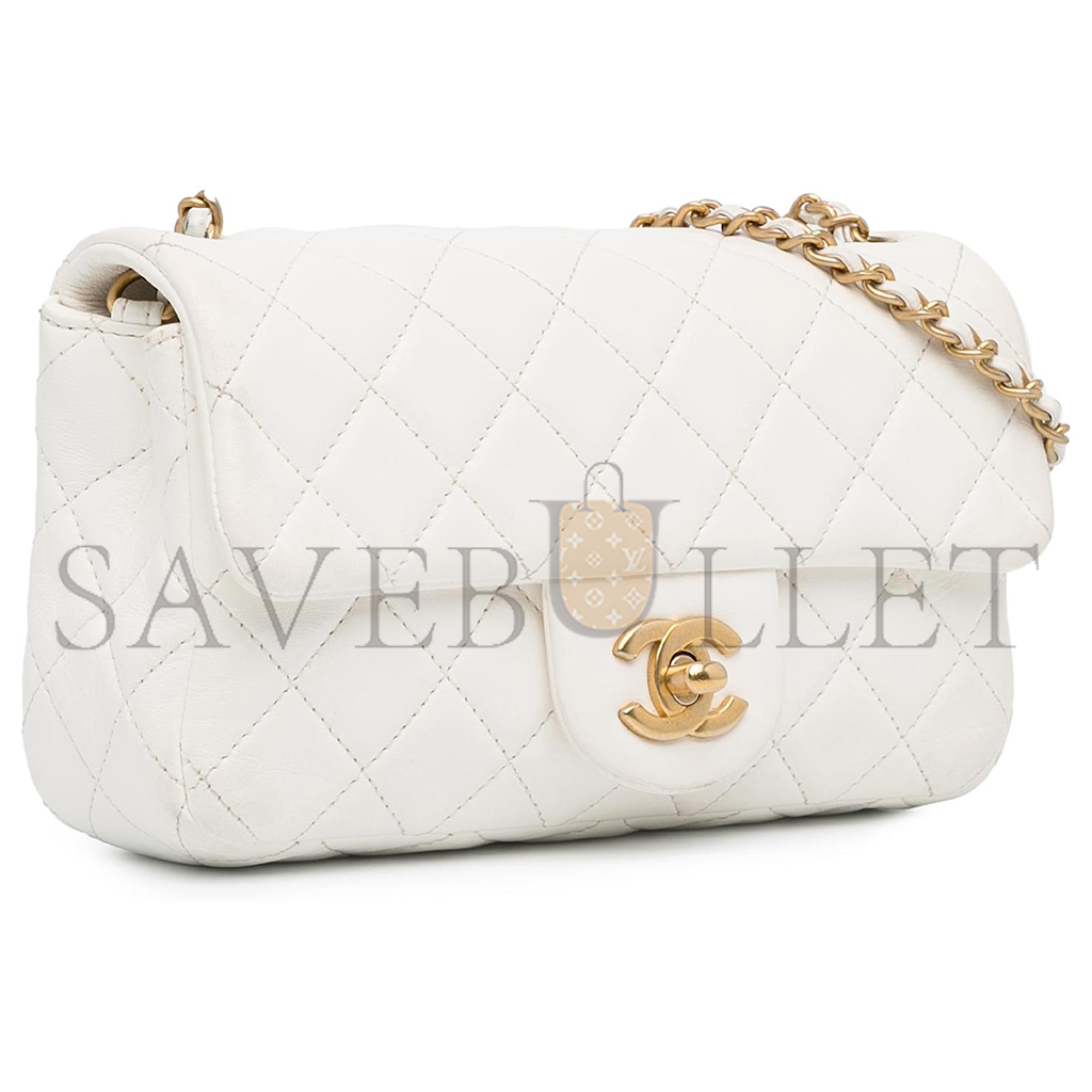 CHANEL MASTER GOLD BALL FLAP BAG LARGE MINI WHITE (20*13*7cm)